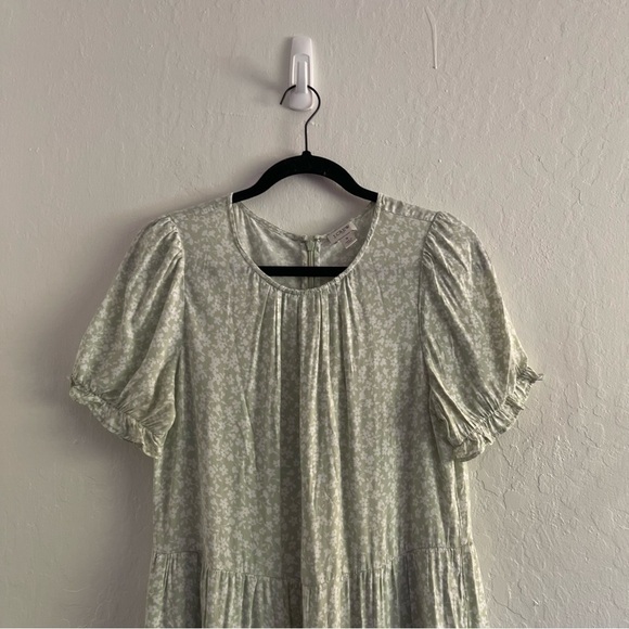 J Crew Green Floral Puff Sleeve Tiered Midi Dress Cottagecore Womens Size Small - Picture 3 of 10